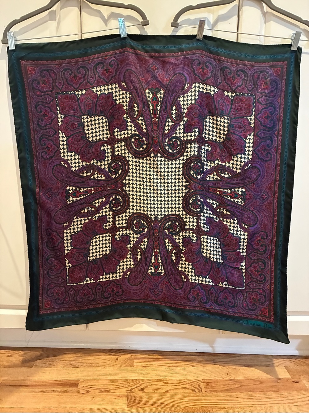 Christian Dior Silk Scarf in Plum and Deep Green